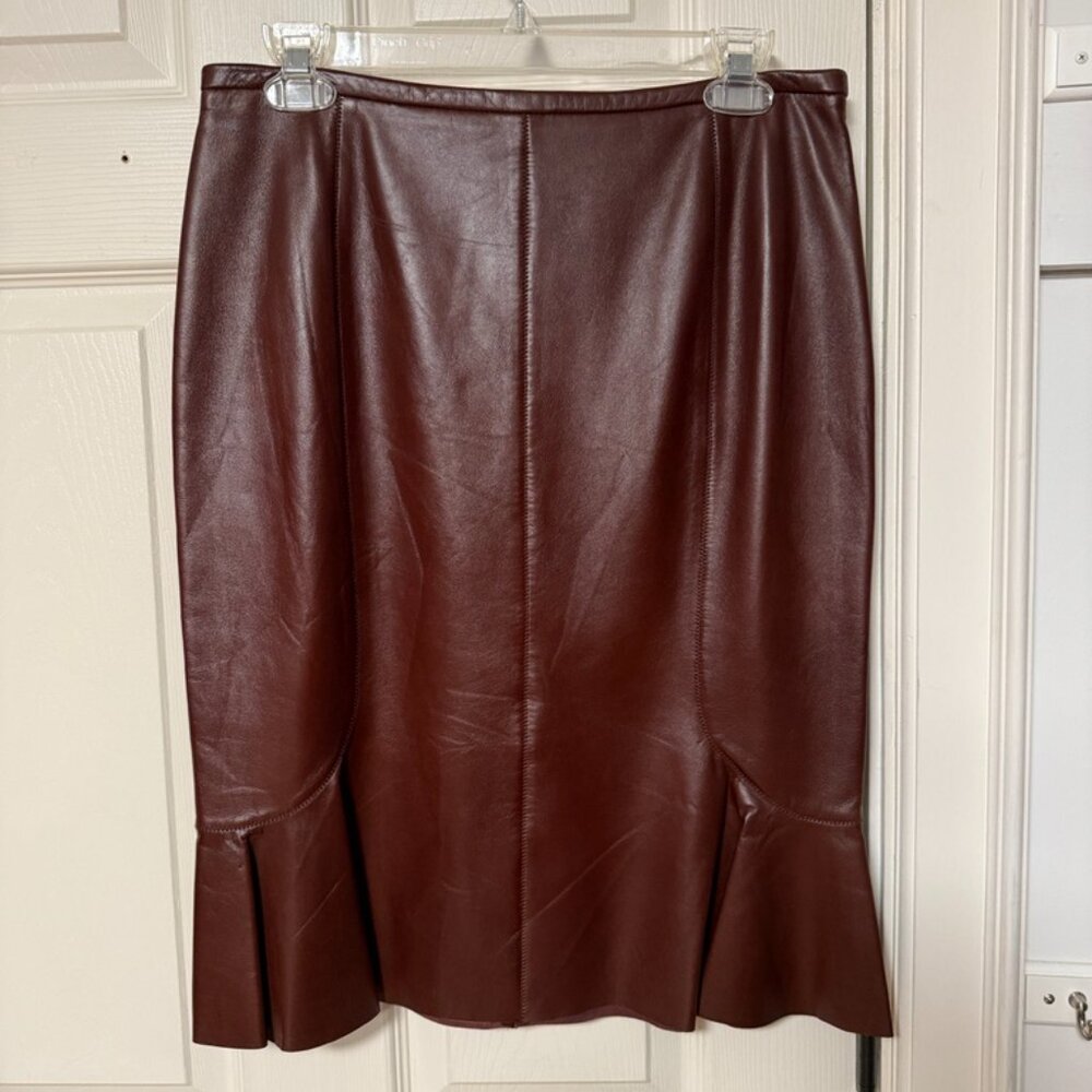 Rena Lange Brown Leather Midi Skirt Size 8